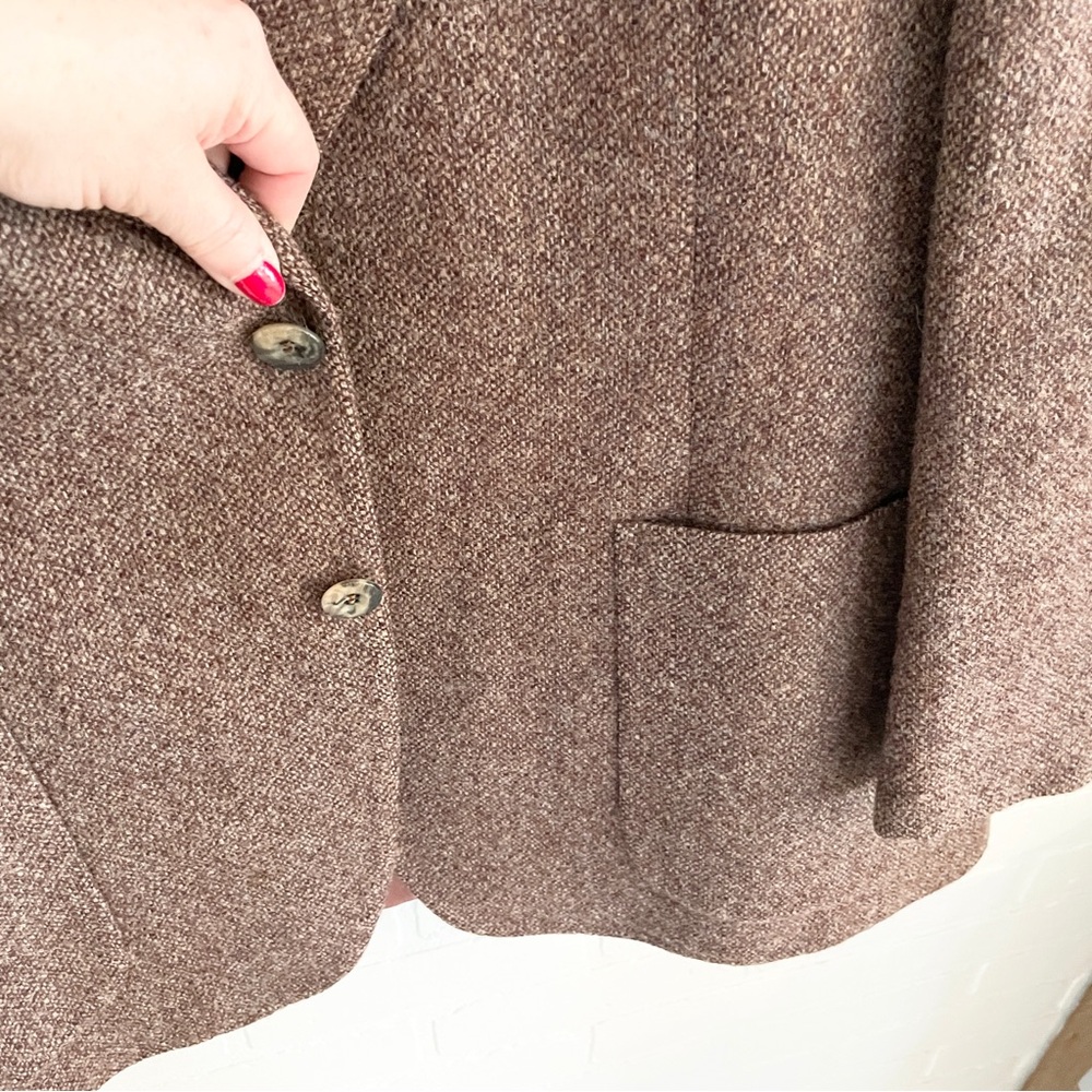 Vintage Wool Tweed Blazer Brown Heritage Power Jacket Canada Size 44S - Picture 6 of 16